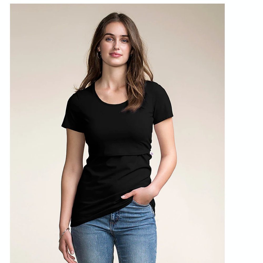 Boob Design Classic Short Sleeve Tee Black Nursing T-Shirt L